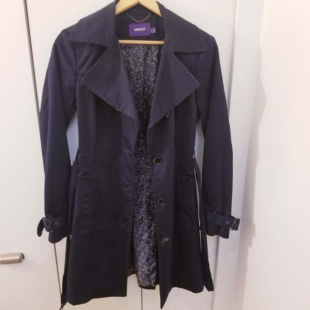 Mexx Blue Purple Satin Finish Trench French Coat Jacket